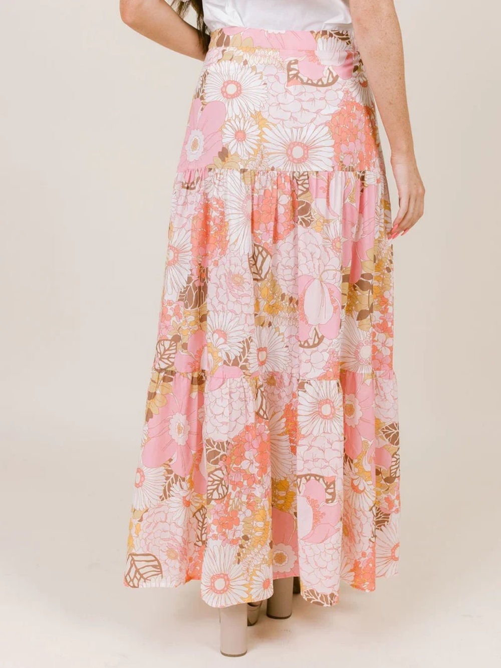 Laroque Sundays Palm Beach Floral Tiered Maxi Skirt - Pink Multi